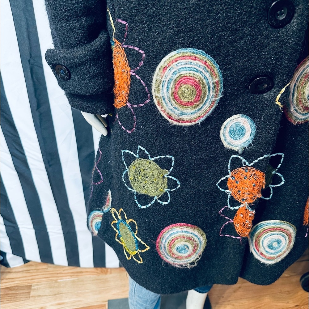 Desigual National Wind Trench Coat w/ Adorable Cosmic Embroidered Detail - 36 - Picture 9 of 12